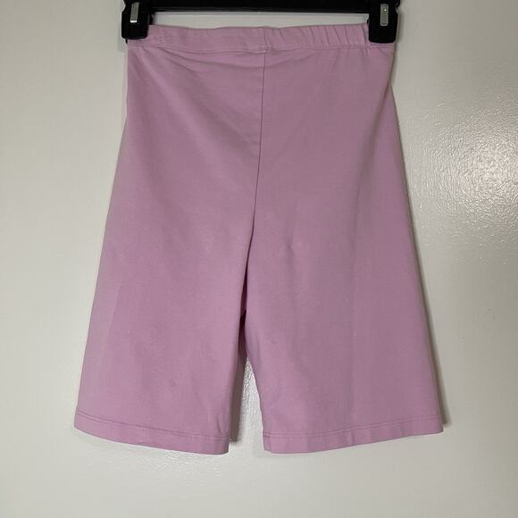 NWOT Sporty & Rich slogan-print jersey cycling shorts bubble gum pink size XS - Picture 3 of 5